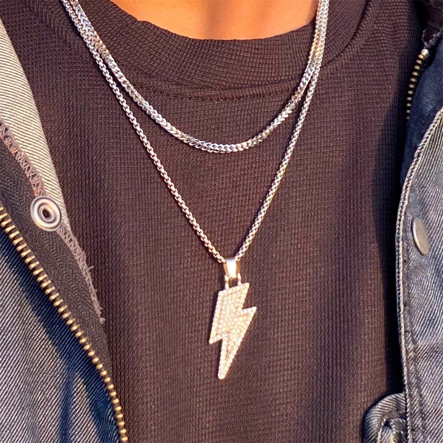 Foxtail Chain × Lightning Pendant Set – Premium Silver
