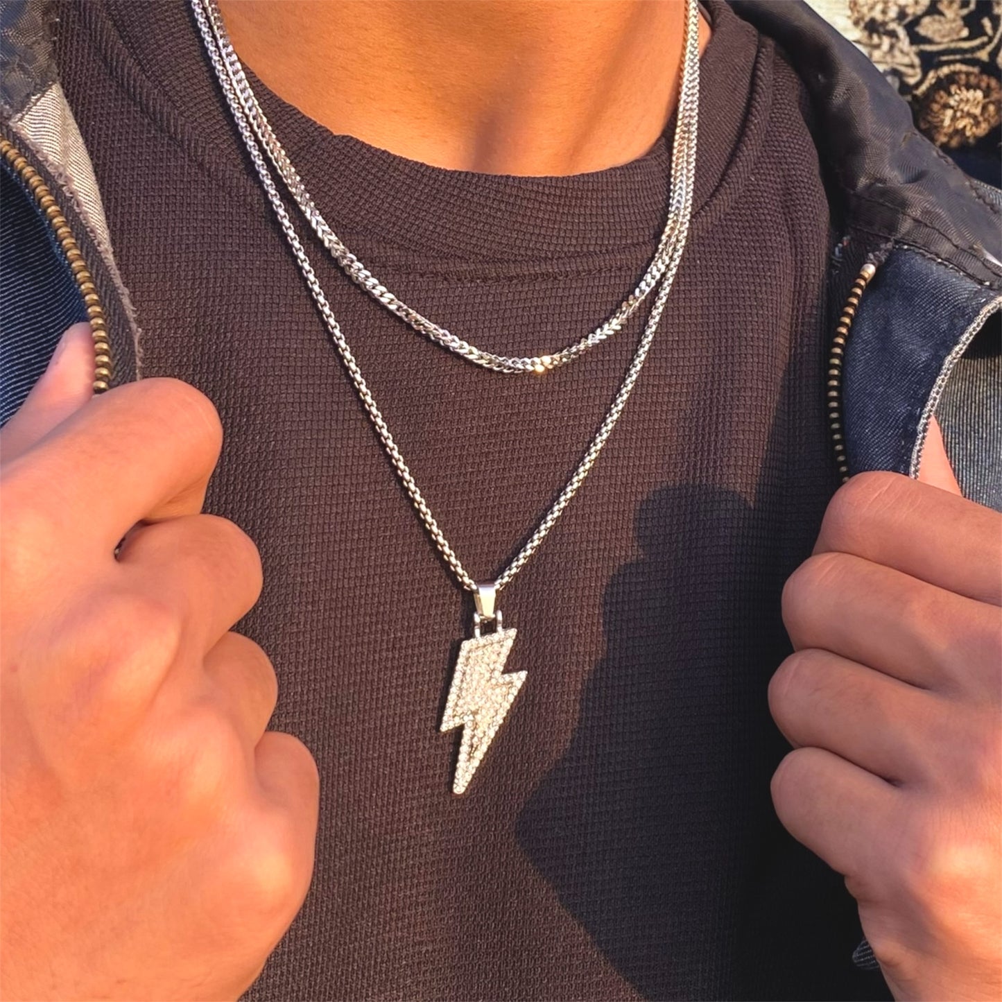Foxtail Chain × Lightning Pendant Set – Premium Silver